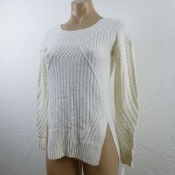 Bar lll White Sweater- XS- Slits Cable Trim- NWT - Picture 2 of 7